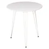 A round white table with three white metal legs on a white background. Produktbild-Vorschau
