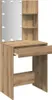 A vanity table with a mirror and shelves. Voir les images du produit