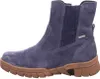 A side view of a blue suede bootie with a brown sole. Anteprima dell’immagine prodotto