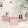 Two babies playing with soft foam blocks and a ball pit in a nursery or playroom. Anteprima dell’immagine prodotto