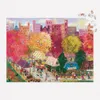 A vibrant, colorful illustration of a bustling outdoor market scene in autumn, with people browsing stalls and trees displaying fall foliage. Podgląd zdjęcia produktu