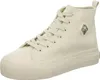 A studio shot of a single beige high-top sneaker. Produktbild-Vorschau