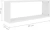 A white cube shelf with dimensions indicated by text and lines. Voir les images du produit