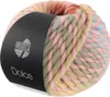 A ball of multi-colored yarn with a black label. Produktbild-Vorschau