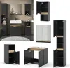 A collage of different bathroom furniture pieces, including tall cabinets, a vanity unit, and a wall cabinet, presented in various angles and configurations. Náhled obrázku produktu