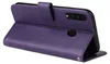 A purple flip case for a smartphone is shown standing open, displaying the interior and the back of a phone with a camera array. Produktbild-Vorschau