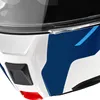 A close-up view of the front of a motorcycle helmet, showing the visor, chin guard, and graphic design. Podgląd zdjęcia produktu