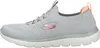 A side view of a gray Skechers sneaker with pink and peach accents. Produktbild-Vorschau