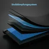 An exploded view of the layers of a treadmill's shock absorption system. Produktbild-Vorschau