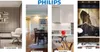 A collage of four different room settings: a living room, a dining room, a kitchen, and a study, all illuminated by Philips lighting. Voir les images du produit