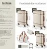 Product information and dimensions for a set of luggage. Produktbild-Vorschau