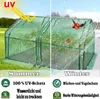 A split image showing a greenhouse in summer and winter conditions, with text and icons highlighting its features. Produktbild-Vorschau