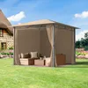 A gazebo set up in a garden with outdoor furniture inside. Produktbild-Vorschau