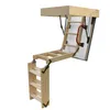 A wooden attic ladder is shown extended from a ceiling opening. Produktbild-Vorschau