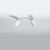 A white ceiling light fixture with two adjustable spotlights is mounted on a white ceiling. Náhled obrázku produktu