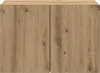 A close-up view of a wooden TV cabinet with two doors. Voir les images du produit