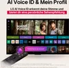 A television screen displaying a smart TV interface with various app icons and a promotional message about AI Voice ID. A remote control is in the foreground. Náhľad obrázku produktu