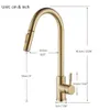 A diagram showing the dimensions of a gold kitchen faucet. Produktbild-Vorschau