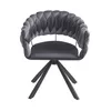 A single gray velvet chair with a braided back and black metal legs, shown from the front on a white background. Voir les images du produit