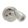 A close-up studio shot of a brushed nickel LED reading light with a USB charging port. Produktbild-Vorschau