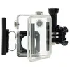 A clear plastic waterproof housing for an action camera, shown with mounting accessories. Produktbild-Vorschau