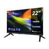 A Smart Tech television is shown from a three-quarter front view, angled slightly upwards, with its stand visible. Produktbild-Vorschau