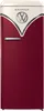 A retro-style refrigerator with a burgundy and cream color scheme, featuring a Volkswagen logo. Produktbild-Vorschau