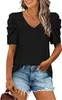 ASKSA T-shirt femme col V été chemisier tunique Voir les images du produit 1
