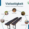 A diagram showing different outdoor activities where the garden bench cushions can be used, with images of picnics, outdoor parties, beer gardens, and camping trips. Produktbild-Vorschau