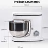 A white stand mixer with dimensions labeled. Produktbild-Vorschau