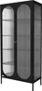 A black display cabinet with glass doors and shelves, shown against a white background. Náhľad obrázku produktu