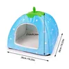 A blue strawberry-shaped pet bed with white polka dots. Produktbild-Vorschau