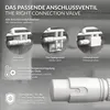 Diagram showing different types of connection valves and features of a thermostat head. Náhled obrázku produktu