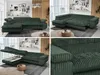 A collage of four images showcasing a green corduroy sectional sofa with various features. Produktbild-Vorschau