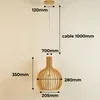 A pendant light fixture with dimensions indicated by text and arrows. Voir les images du produit