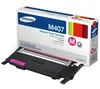 A Samsung M407 magenta toner cartridge and its packaging are shown against a white background. Voir les images du produit
