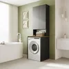 A modern bathroom with a washing machine cabinet, bathtub, and vanity. Anteprima dell’immagine prodotto