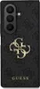 A black phone case with a repeating GUESS logo pattern and a large gold GUESS logo in the center. The brand name "GUESS" is also visible at the bottom. Voir les images du produit