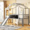 Kinderhochbett 90x200cm aus Massivholz in Grau, Hausbett Produktbild-Vorschau 4