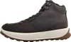 A side view of a brown leather boot with a white sole. Voir les images du produit