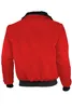 The back view of a red bomber jacket with a black collar and cuffs. Produktbild-Vorschau