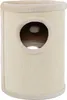 A close-up view of a beige cat scratching tower with a circular entrance hole. Produktbild-Vorschau