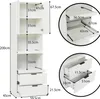 A white sideboard/cabinet with dimensions and internal measurements shown. Produktbild-Vorschau