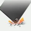 A tablet case is shown in a dynamic pose, appearing to be dropped onto a surface, with graphic arrows indicating impact absorption. Produktbild-Vorschau