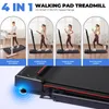 A collage of four images showing a walking pad treadmill in different modes, with a close-up of the product at the bottom. Náhled obrázku produktu