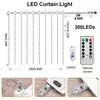 Diagram showing the dimensions and components of an LED curtain light. Podgląd zdjęcia produktu