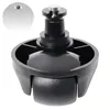 A close-up, studio shot of a black robot vacuum cleaner wheel assembly against a white background. Produktbild-Vorschau