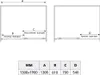 Diagrams and a table showing dimensions for a shower enclosure. Produktbild-Vorschau