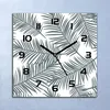 Wanduhr Echt-Glas-Küchenuhr Graue Palmblätter Quarz Lautlos Produktbild-Vorschau 1
