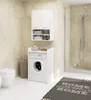 A bathroom scene with a washing machine, cabinet, toilet, and shower. Produktbild-Vorschau